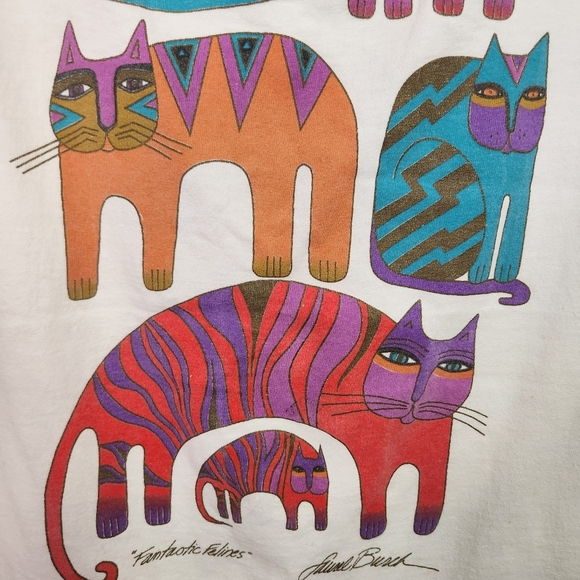 Laurel Burch Fantastic Felines Cats Shirt Vintage 1990s Long Tunic Oversized 90s - Picture 3 of 11